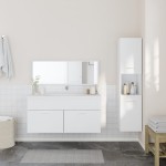 vidaXL Set mobilier de baie, 3 piese, alb, lemn compozit vidaXL Set mobilier de baie, 3 piese, alb, lemn compozit