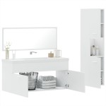 vidaXL Set mobilier de baie, 3 piese, alb, lemn compozit vidaXL Set mobilier de baie, 3 piese, alb, lemn compozit