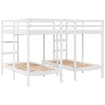 vidaXL Pat supraetajat triplu, alb 160x200/80x160 cm lemn pin