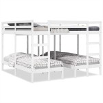 vidaXL Pat supraetajat triplu, alb 200x200/80x200 cm lemn pin