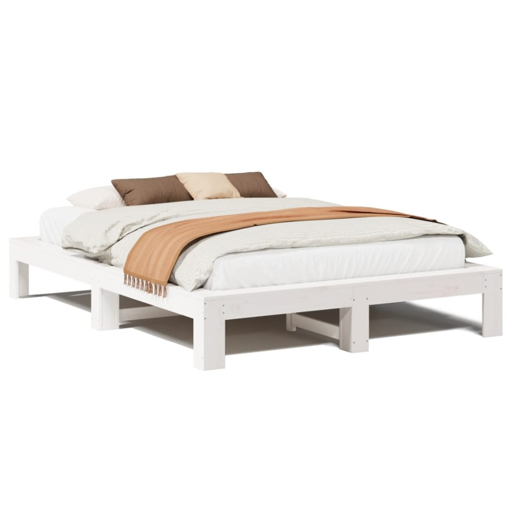 vidaXL Cadru de pat fără saltea, alb, 140x190 cm, lemn masiv de pin