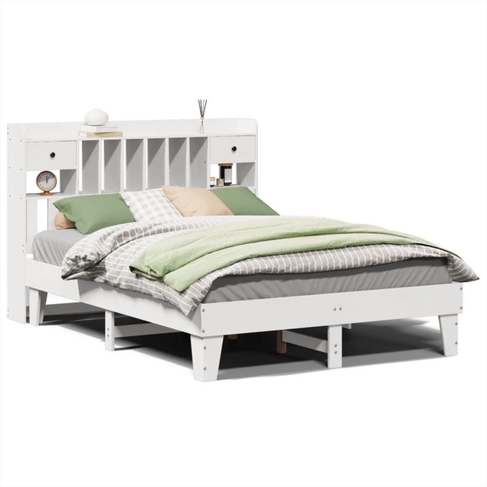 vidaXL Cadru de pat fără saltea, alb, 140x190 cm, lemn masiv de pin