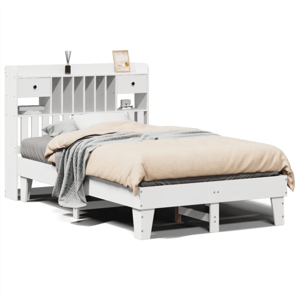 vidaXL Cadru de pat fără saltea, alb, 135x190 cm, lemn masiv de pin