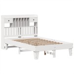vidaXL Cadru de pat fără saltea, alb, 135x190 cm, lemn masiv de pin vidaXL Cadru de pat fără saltea, alb, 135x190 cm, lemn masiv de pin