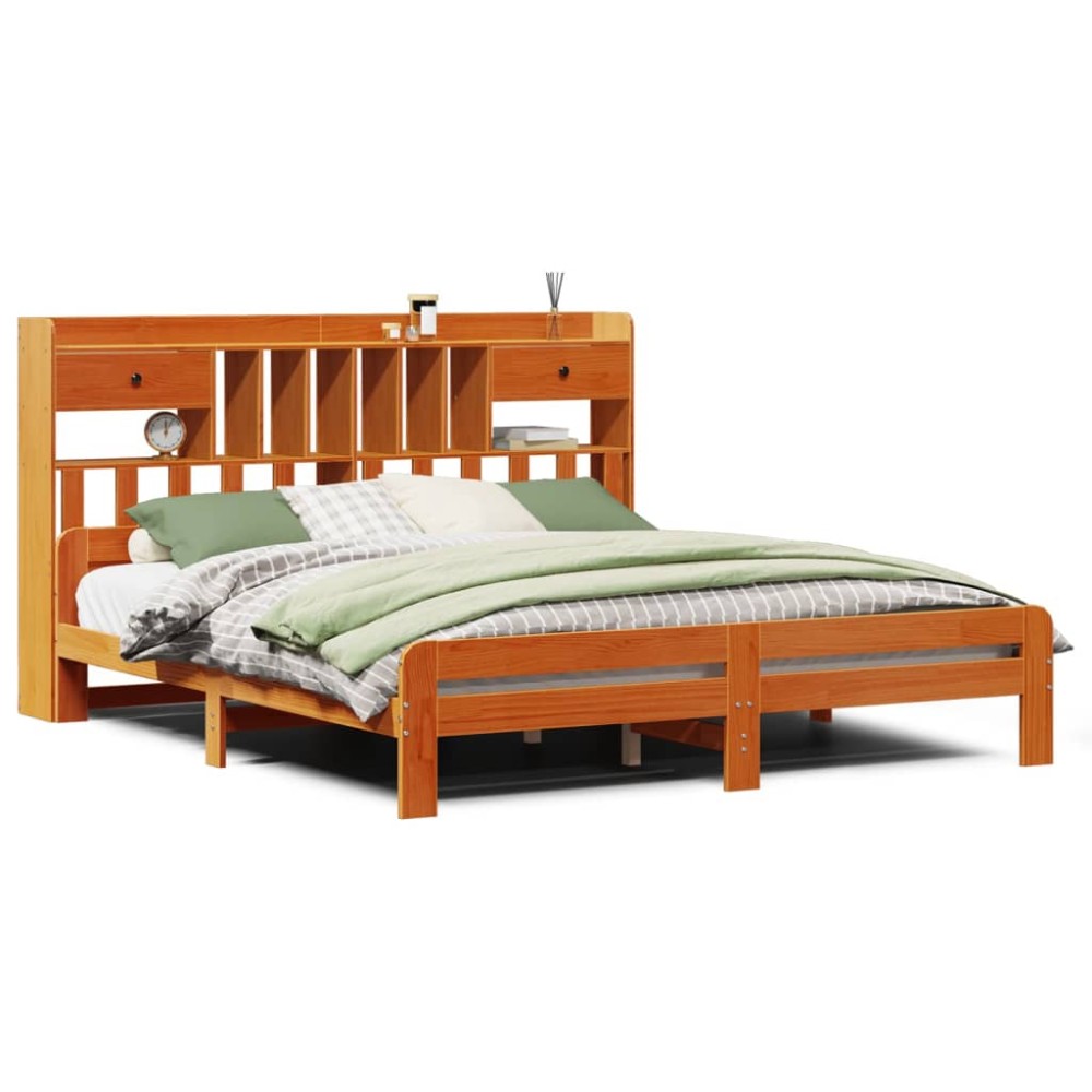 vidaXL Pat cu bibliotecă fără saltea maro 180x200 cm lemn masiv de pin