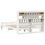 vidaXL Pat cu bibliotecă fără saltea, alb, 150x200 cm, lemn masiv pin
