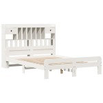 vidaXL Pat cu bibliotecă fără saltea, alb, 140x190 cm, lemn masiv pin