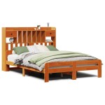 vidaXL Pat cu bibliotecă fără saltea maro 140x190 cm lemn masiv de pin