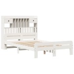 vidaXL Pat cu bibliotecă fără saltea, alb, 135x190 cm, lemn masiv pin