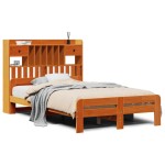 vidaXL Pat cu bibliotecă fără saltea maro 135x190 cm lemn masiv de pin