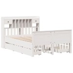 vidaXL Pat cu bibliotecă fără saltea, alb, 160x200 cm, lemn masiv pin vidaXL Pat cu bibliotecă fără saltea, alb, 160x200 cm, lemn masiv pin