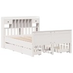 vidaXL Pat cu bibliotecă fără saltea, alb, 140x200 cm, lemn masiv pin