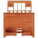 vidaXL Pat cu bibliotecă fără saltea, maro, 100x200 cm, lemn masiv pin vidaXL Pat cu bibliotecă fără saltea, maro, 100x200 cm, lemn masiv pin