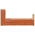 vidaXL Pat cu bibliotecă fără saltea, maro, 100x200 cm, lemn masiv pin vidaXL Pat cu bibliotecă fără saltea, maro, 100x200 cm, lemn masiv pin