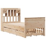 vidaXL Pat cu bibliotecă fără saltea, 90x200 cm, lemn masiv pin vidaXL Pat cu bibliotecă fără saltea, 90x200 cm, lemn masiv pin