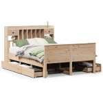 vidaXL Pat cu bibliotecă fără saltea, 140x190 cm, lemn masiv de pin vidaXL Pat cu bibliotecă fără saltea, 140x190 cm, lemn masiv de pin