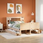 vidaXL Pat cu bibliotecă fără saltea, 140x190 cm, lemn masiv de pin vidaXL Pat cu bibliotecă fără saltea, 140x190 cm, lemn masiv de pin