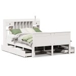 vidaXL Pat cu bibliotecă fără saltea, alb, 140x190 cm, lemn masiv pin vidaXL Pat cu bibliotecă fără saltea, alb, 140x190 cm, lemn masiv pin