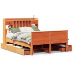vidaXL Pat cu bibliotecă fără saltea maro 140x190 cm lemn masiv de pin