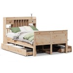 vidaXL Pat cu bibliotecă fără saltea, 135x190 cm, lemn masiv de pin vidaXL Pat cu bibliotecă fără saltea, 135x190 cm, lemn masiv de pin