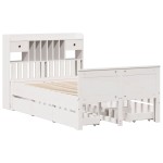 vidaXL Pat cu bibliotecă fără saltea, alb, 135x190 cm, lemn masiv pin