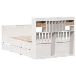 vidaXL Pat cu bibliotecă fără saltea, alb, 135x190 cm, lemn masiv pin