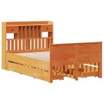 vidaXL Pat cu bibliotecă fără saltea maro 135x190 cm lemn masiv de pin