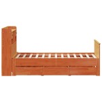 vidaXL Pat cu bibliotecă fără saltea maro 135x190 cm lemn masiv de pin
