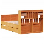 vidaXL Pat cu bibliotecă fără saltea maro 135x190 cm lemn masiv de pin