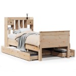 vidaXL Pat cu bibliotecă fără saltea, 90x190 cm, lemn masiv de pin vidaXL Pat cu bibliotecă fără saltea, 90x190 cm, lemn masiv de pin