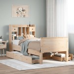 vidaXL Pat cu bibliotecă fără saltea, 90x190 cm, lemn masiv de pin vidaXL Pat cu bibliotecă fără saltea, 90x190 cm, lemn masiv de pin