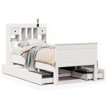 vidaXL Pat cu bibliotecă fără saltea, alb, 75x190 cm, lemn masiv pin vidaXL Pat cu bibliotecă fără saltea, alb, 75x190 cm, lemn masiv pin