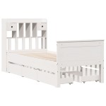 vidaXL Pat cu bibliotecă fără saltea, alb, 75x190 cm, lemn masiv pin vidaXL Pat cu bibliotecă fără saltea, alb, 75x190 cm, lemn masiv pin