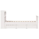 vidaXL Pat cu bibliotecă fără saltea, alb, 75x190 cm, lemn masiv pin vidaXL Pat cu bibliotecă fără saltea, alb, 75x190 cm, lemn masiv pin