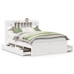 vidaXL Pat cu bibliotecă fără saltea, alb, 160x200 cm, lemn masiv pin vidaXL Pat cu bibliotecă fără saltea, alb, 160x200 cm, lemn masiv pin
