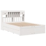 vidaXL Pat cu bibliotecă fără saltea, alb, 150x200 cm, lemn masiv pin vidaXL Pat cu bibliotecă fără saltea, alb, 150x200 cm, lemn masiv pin