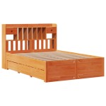 vidaXL Pat cu bibliotecă fără saltea maro 150x200 cm lemn masiv de pin
