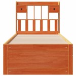 vidaXL Pat cu bibliotecă fără saltea, maro, 100x200 cm, lemn masiv pin vidaXL Pat cu bibliotecă fără saltea, maro, 100x200 cm, lemn masiv pin