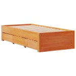 vidaXL Pat cu bibliotecă fără saltea, maro, 100x200 cm, lemn masiv pin vidaXL Pat cu bibliotecă fără saltea, maro, 100x200 cm, lemn masiv pin