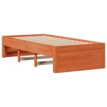 vidaXL Pat cu bibliotecă fără saltea, maro, 100x200 cm, lemn masiv pin vidaXL Pat cu bibliotecă fără saltea, maro, 100x200 cm, lemn masiv pin