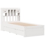 vidaXL Pat cu bibliotecă fără saltea, alb, 90x200 cm, lemn masiv pin vidaXL Pat cu bibliotecă fără saltea, alb, 90x200 cm, lemn masiv pin