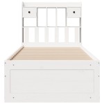vidaXL Pat cu bibliotecă fără saltea, alb, 90x200 cm, lemn masiv pin vidaXL Pat cu bibliotecă fără saltea, alb, 90x200 cm, lemn masiv pin