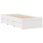 vidaXL Pat cu bibliotecă fără saltea, alb, 90x200 cm, lemn masiv pin vidaXL Pat cu bibliotecă fără saltea, alb, 90x200 cm, lemn masiv pin