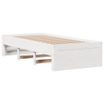 vidaXL Pat cu bibliotecă fără saltea, alb, 90x200 cm, lemn masiv pin vidaXL Pat cu bibliotecă fără saltea, alb, 90x200 cm, lemn masiv pin