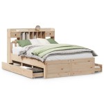 vidaXL Pat cu bibliotecă fără saltea, 140x190 cm, lemn masiv de pin vidaXL Pat cu bibliotecă fără saltea, 140x190 cm, lemn masiv de pin
