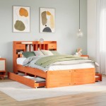vidaXL Pat cu bibliotecă fără saltea maro 140x190 cm lemn masiv de pin vidaXL Pat cu bibliotecă fără saltea maro 140x190 cm lemn masiv de pin