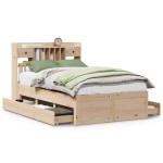 vidaXL Pat cu bibliotecă fără saltea, 135x190 cm, lemn masiv de pin