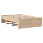 vidaXL Pat cu bibliotecă fără saltea, 135x190 cm, lemn masiv de pin