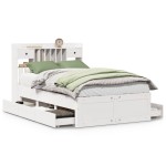 vidaXL Pat cu bibliotecă fără saltea, alb, 135x190 cm, lemn masiv pin