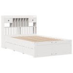 vidaXL Pat cu bibliotecă fără saltea, alb, 135x190 cm, lemn masiv pin